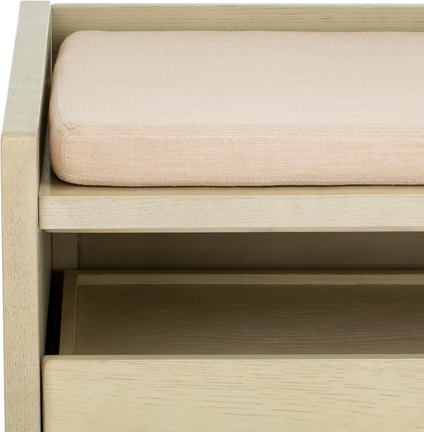 image:imageSafavieh Home Percy 31inch Rustic Oak and Beige Storage BenchWhite Washed Beige