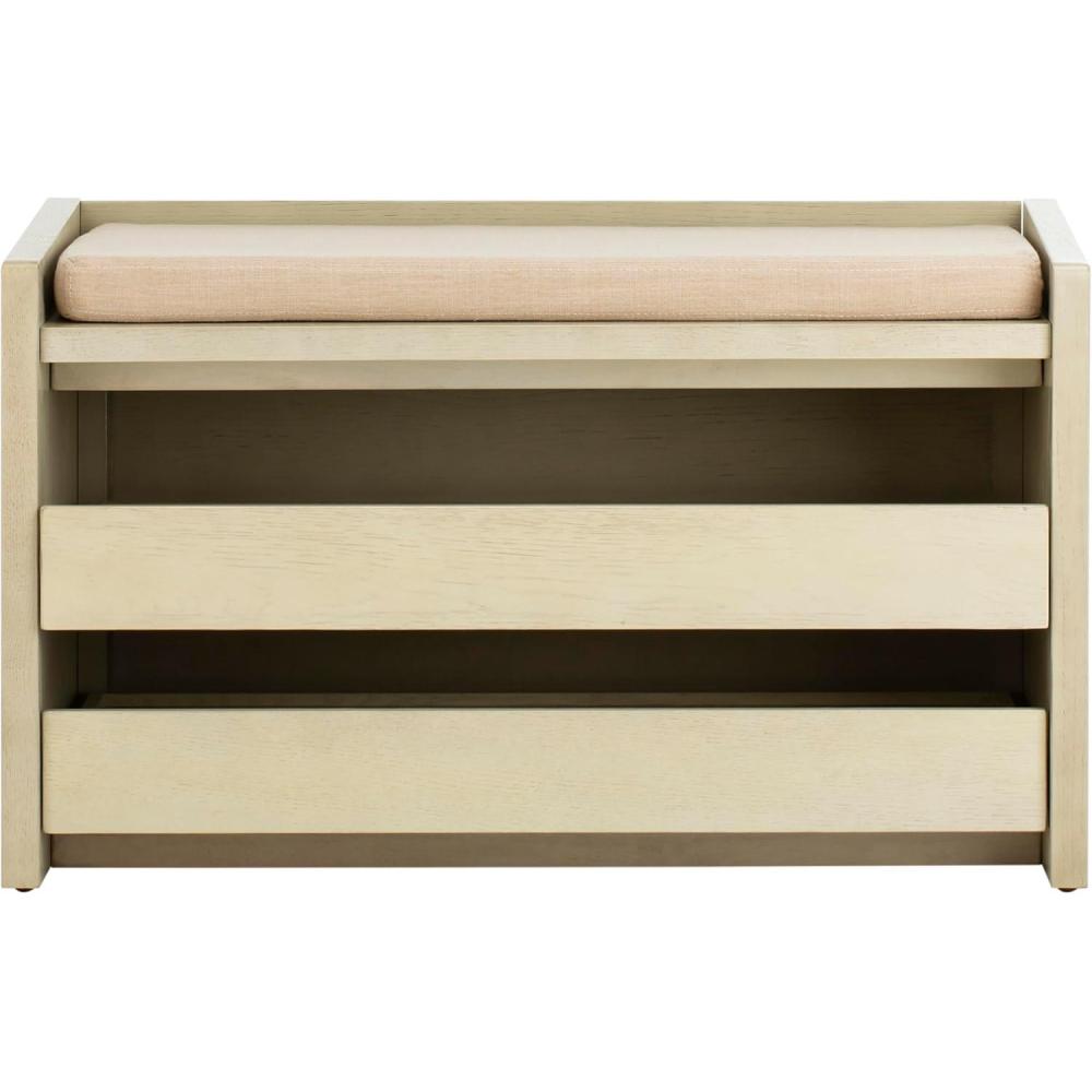 image:imageSafavieh Home Percy 31inch Rustic Oak and Beige Storage BenchWhite Washed Beige