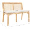 SAFAVIEH Home Collection Civility Coastal Natural Rattan/White Cushion Antique Webbing Sofa Bench (Fully Assembled)