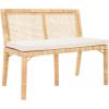 SAFAVIEH Home Collection Civility Coastal Natural Rattan/White Cushion Antique Webbing Sofa Bench (Fully Assembled)