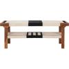 SAFAVIEH Home Collection – Munich Boho Bench, Natural & Black Woven Seat with Brown Solid Wood Frame and Lower Shelf (BCH3703A)(Beige Black/Natural)