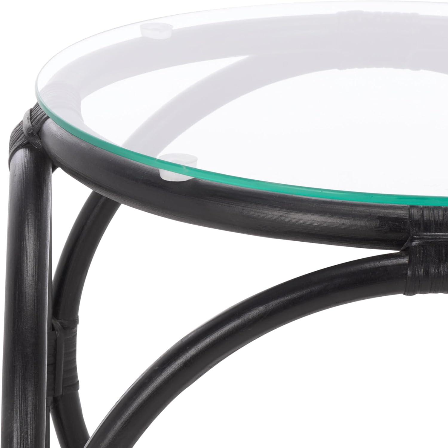 image:imageSAFAVIEH Home Collection Alesha Round Accent Table Black Rattan Open Base with Tempered Glass Top Fully Assembled Accent Table for Living Room or Bedroom ACC9902ABlackGlass