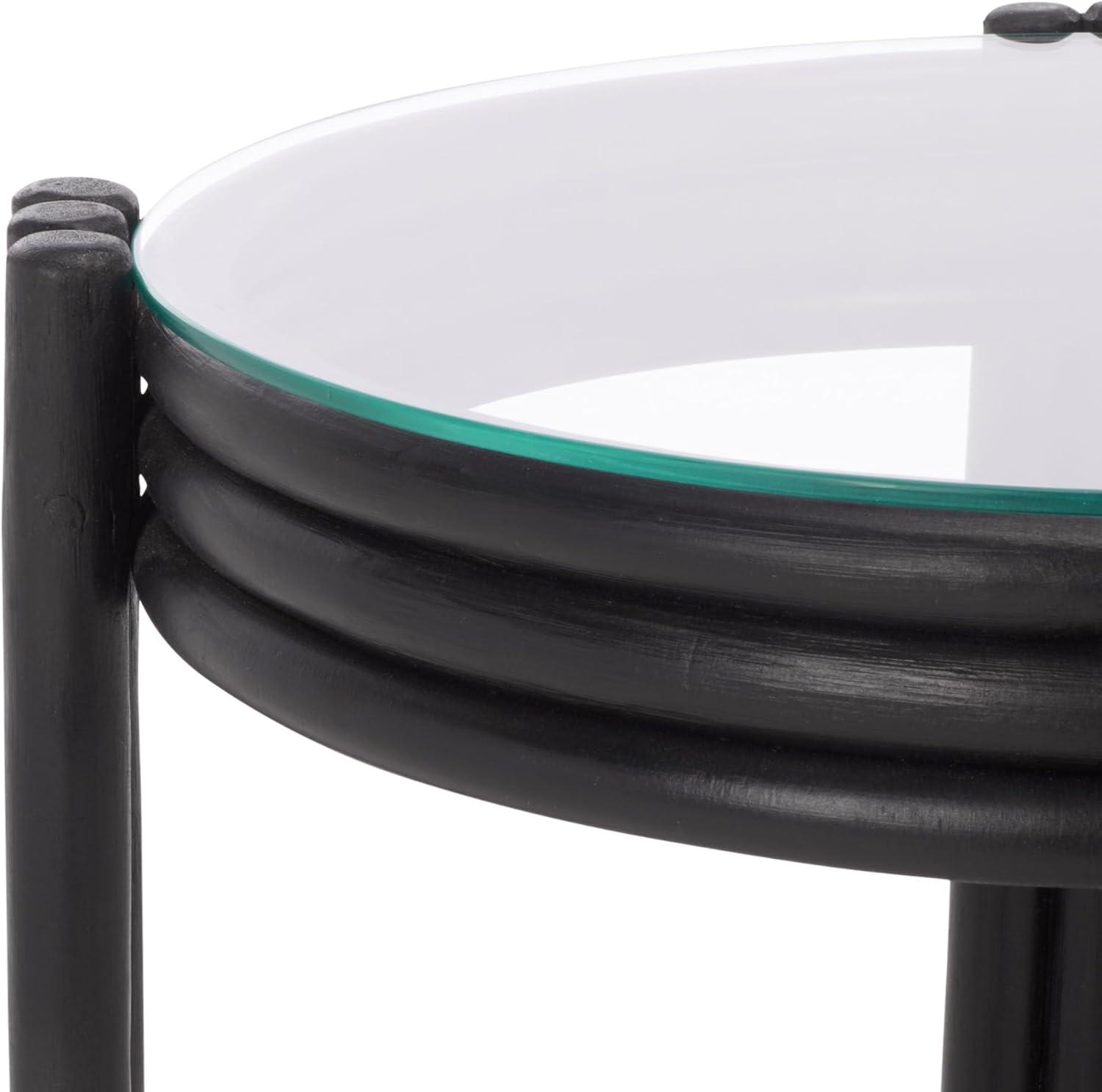 image:imageSAFAVIEH Home Collection Bilian Round Accent Table Black Rattan Base with Tempered Glass Top Fully Assembled Accent Table for Living Room or Bedroom ACC9900CBlack