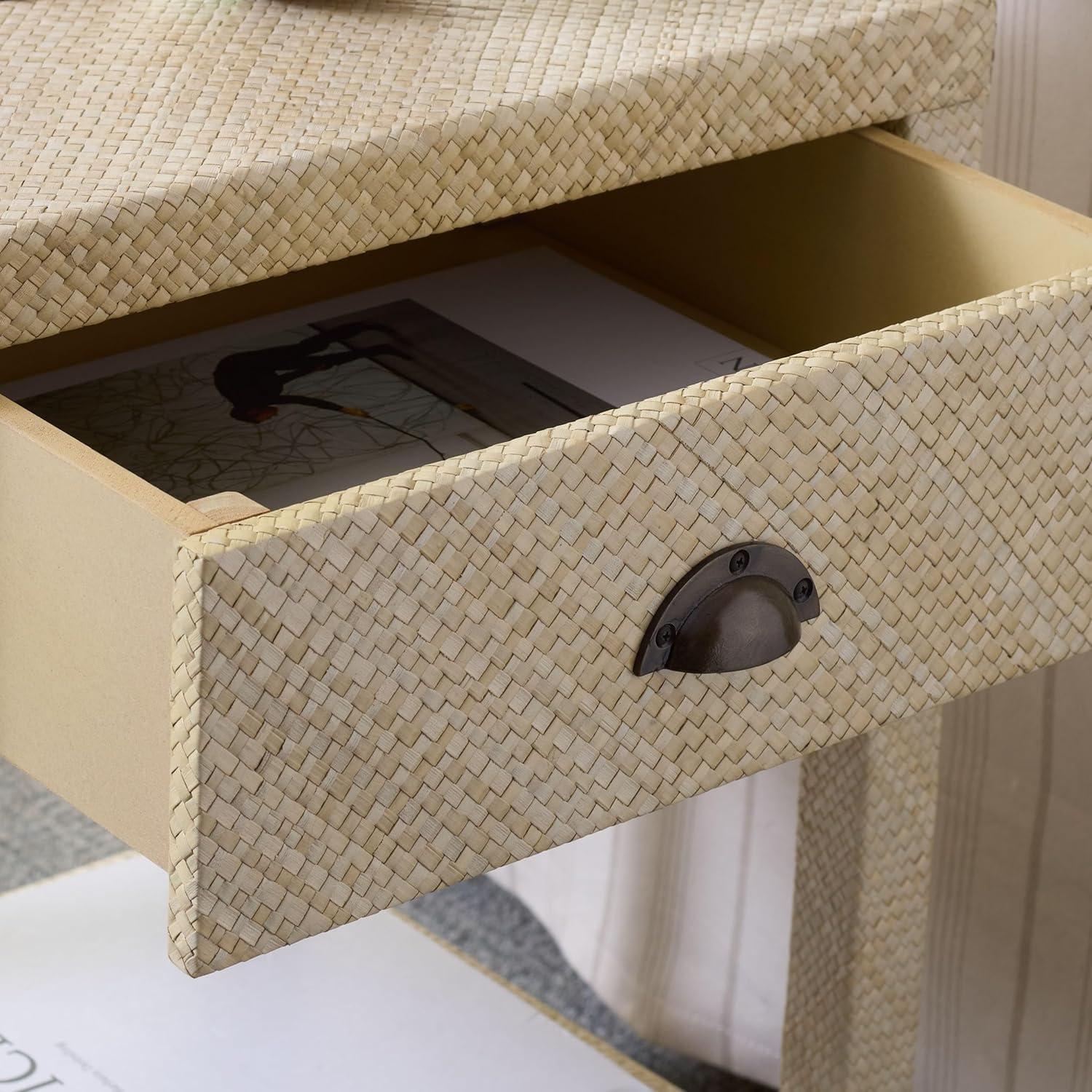 image:imageSAFAVIEH Home Collection Epke Natural Brown 1Drawer 1Shelf Accent Table Woven Raffia Design Fully Assembled ACC6616ANatural