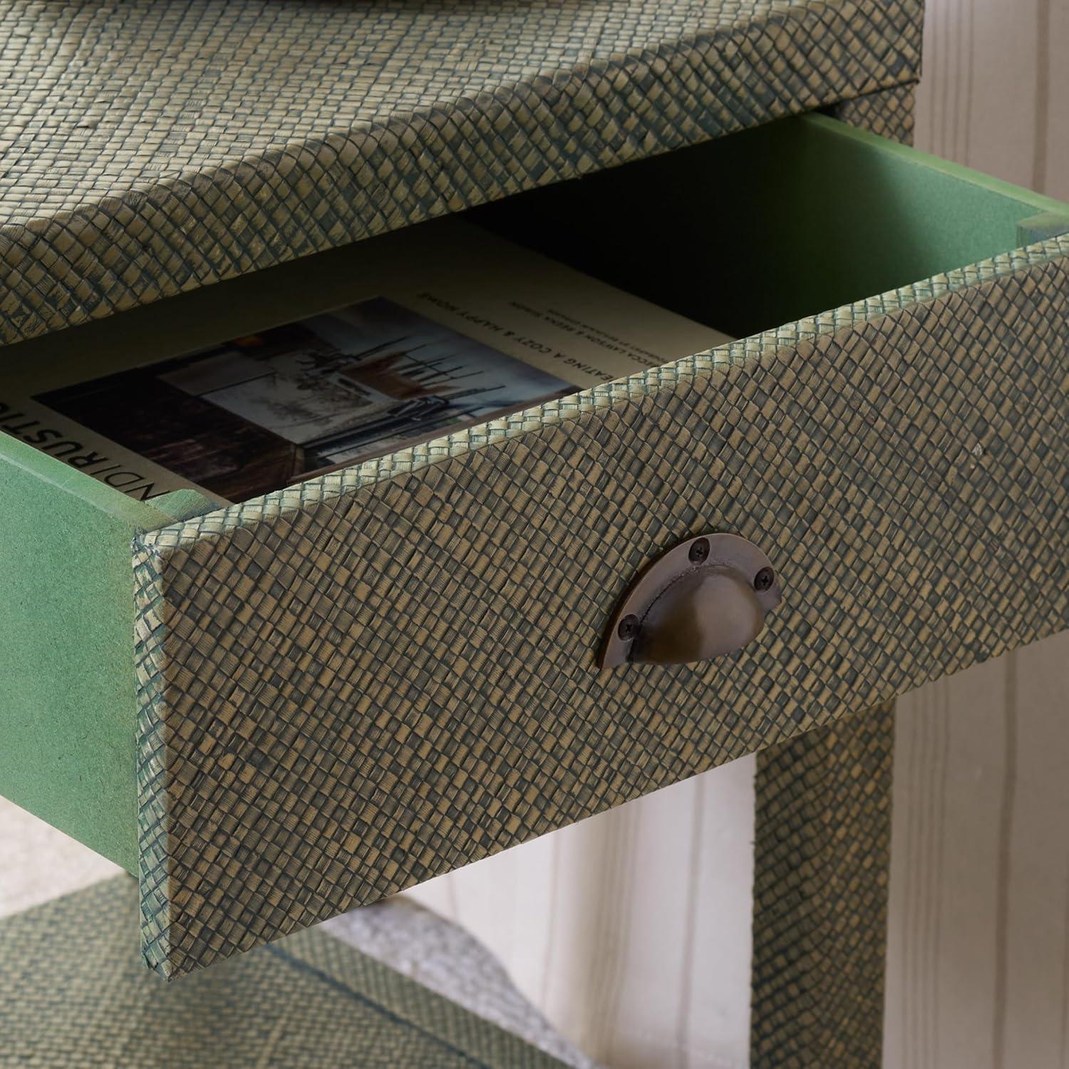 image:imageSAFAVIEH Home Collection Epke Natural Brown 1Drawer 1Shelf Accent Table Woven Raffia Design Fully Assembled ACC6616ATurquoise