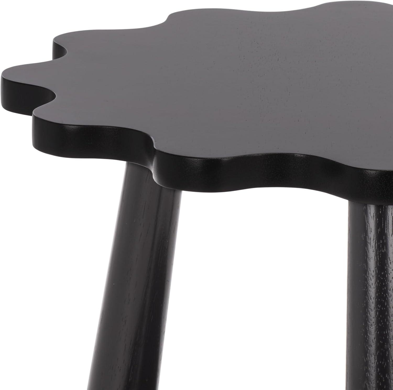 image:imageSAFAVIEH Home Collection Forsythe Natural Brown Accent Table with Lower Shelf Scalloped Round Design ACC9201BBlack