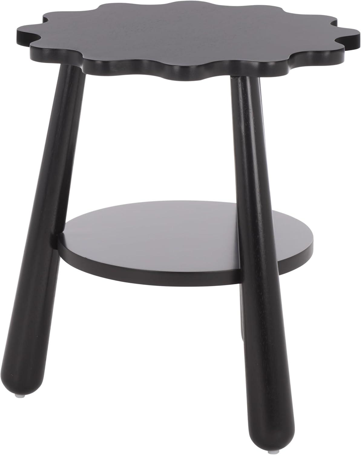 image:imageSAFAVIEH Home Collection Forsythe Natural Brown Accent Table with Lower Shelf Scalloped Round Design ACC9201BBlack