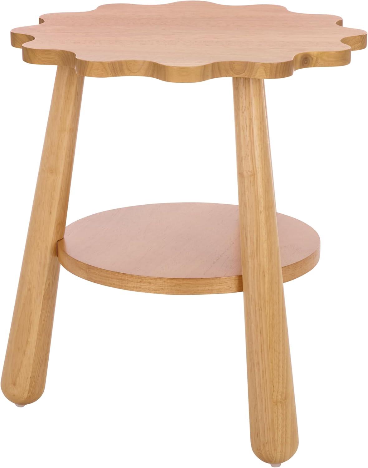 image:imageSAFAVIEH Home Collection Forsythe Natural Brown Accent Table with Lower Shelf Scalloped Round Design ACC9201BNatural