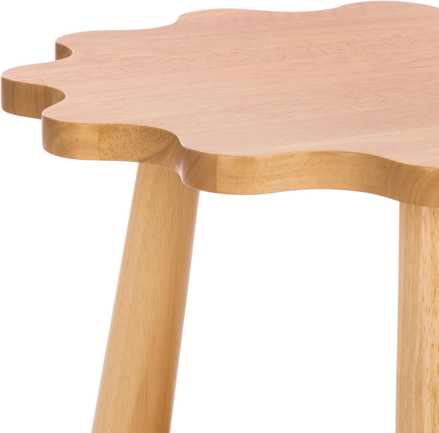 image:imageSAFAVIEH Home Collection Forsythe Natural Brown Accent Table with Lower Shelf Scalloped Round Design ACC9201BNatural