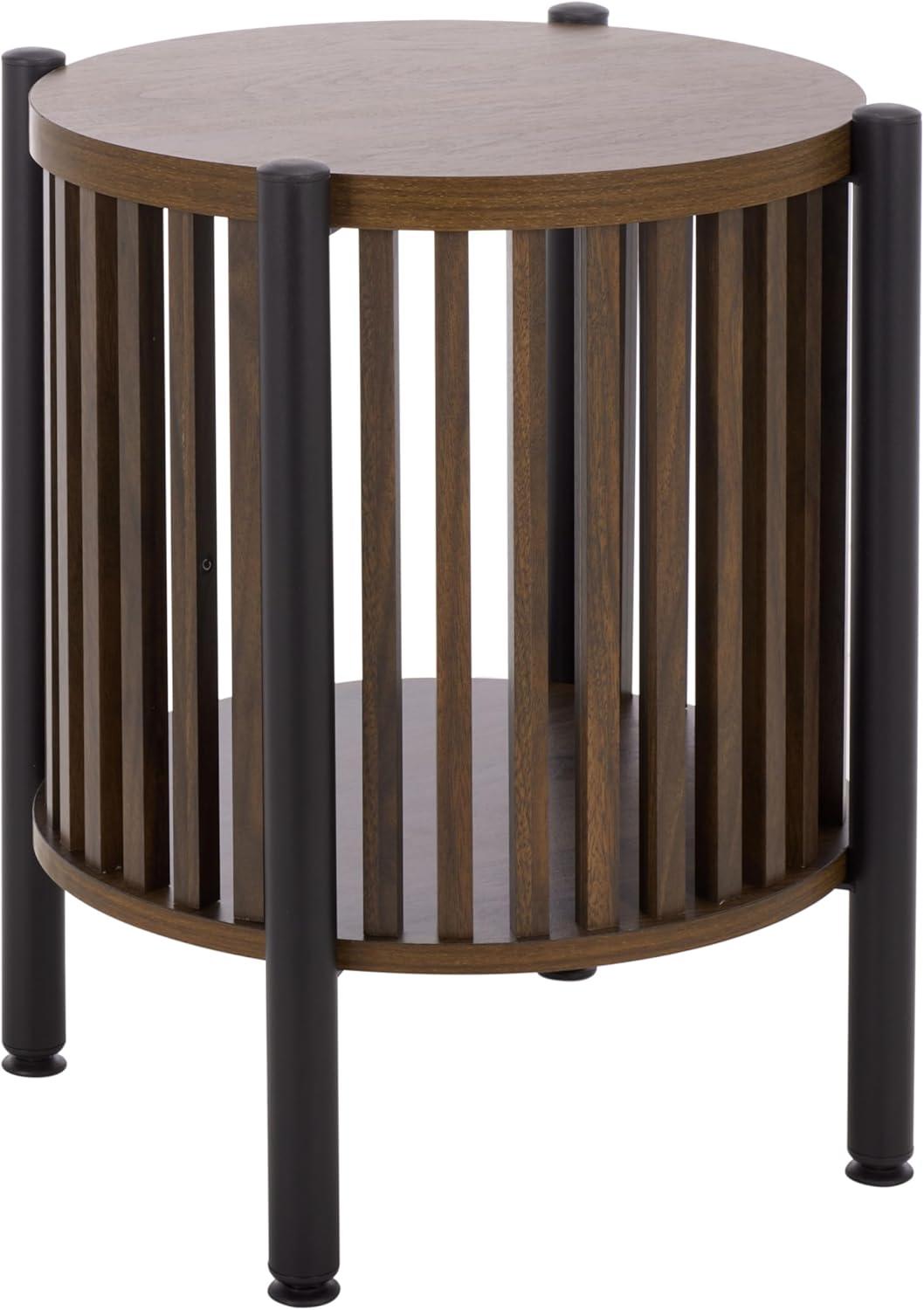 image:imageSAFAVIEH Home Collection Marami Round Accent Table Walnut Finish Top Black Metal Legs Modern Accent Table for Living Room or Bedroom ACC3601AWalnutBlack