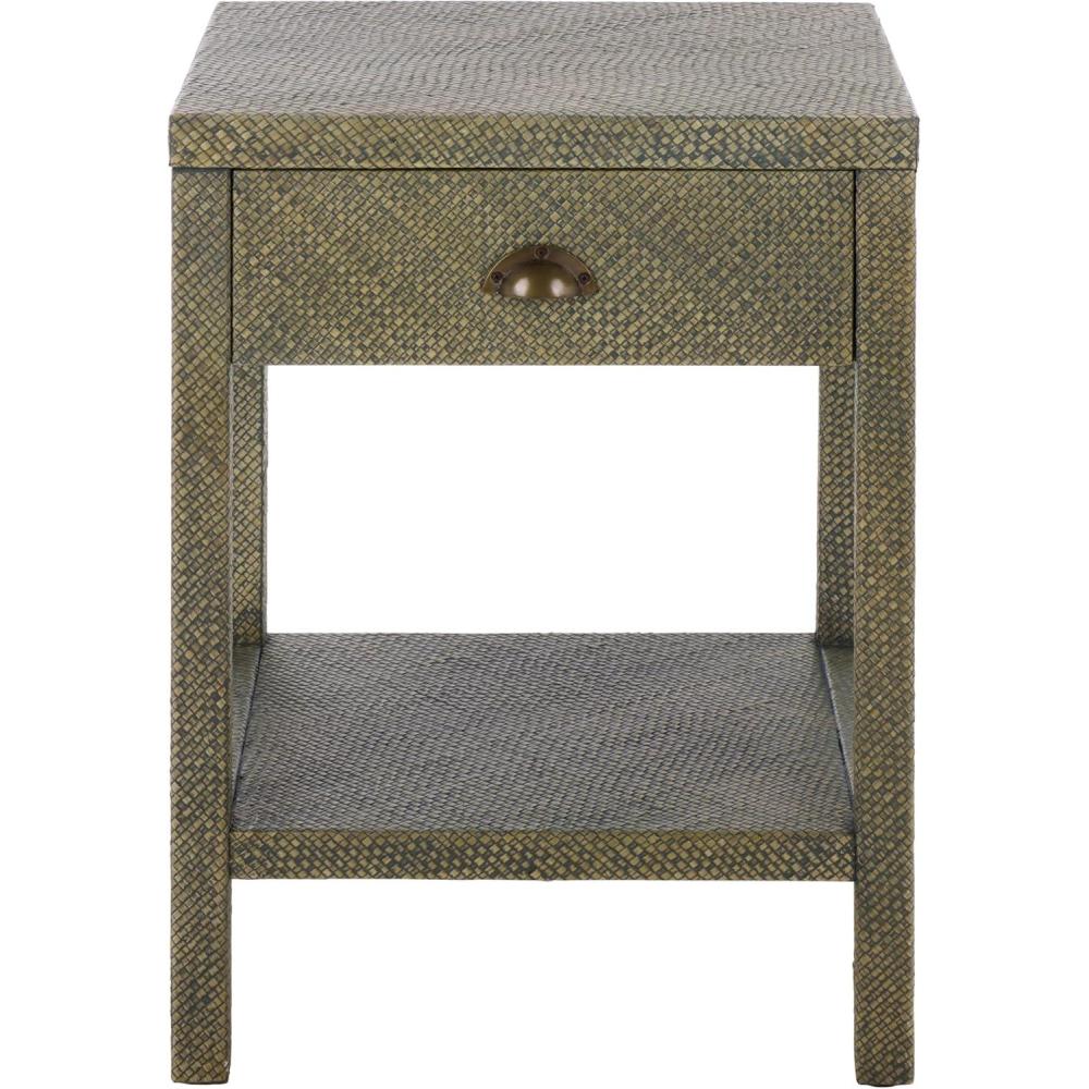 image:imageSAFAVIEH Home Collection Epke Natural Brown 1Drawer 1Shelf Accent Table Woven Raffia Design Fully Assembled ACC6616ATurquoise