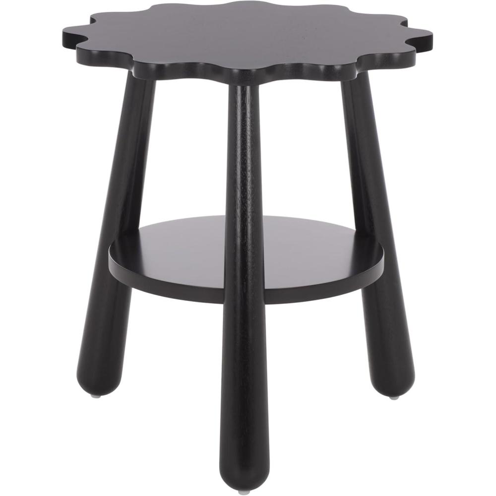 image:imageSAFAVIEH Home Collection Forsythe Natural Brown Accent Table with Lower Shelf Scalloped Round Design ACC9201BBlack