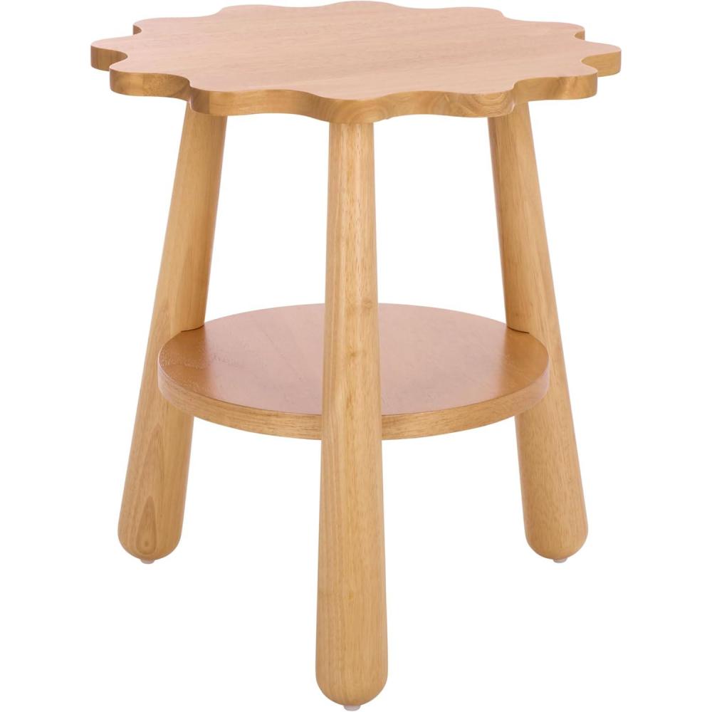 image:imageSAFAVIEH Home Collection Forsythe Natural Brown Accent Table with Lower Shelf Scalloped Round Design ACC9201BNatural