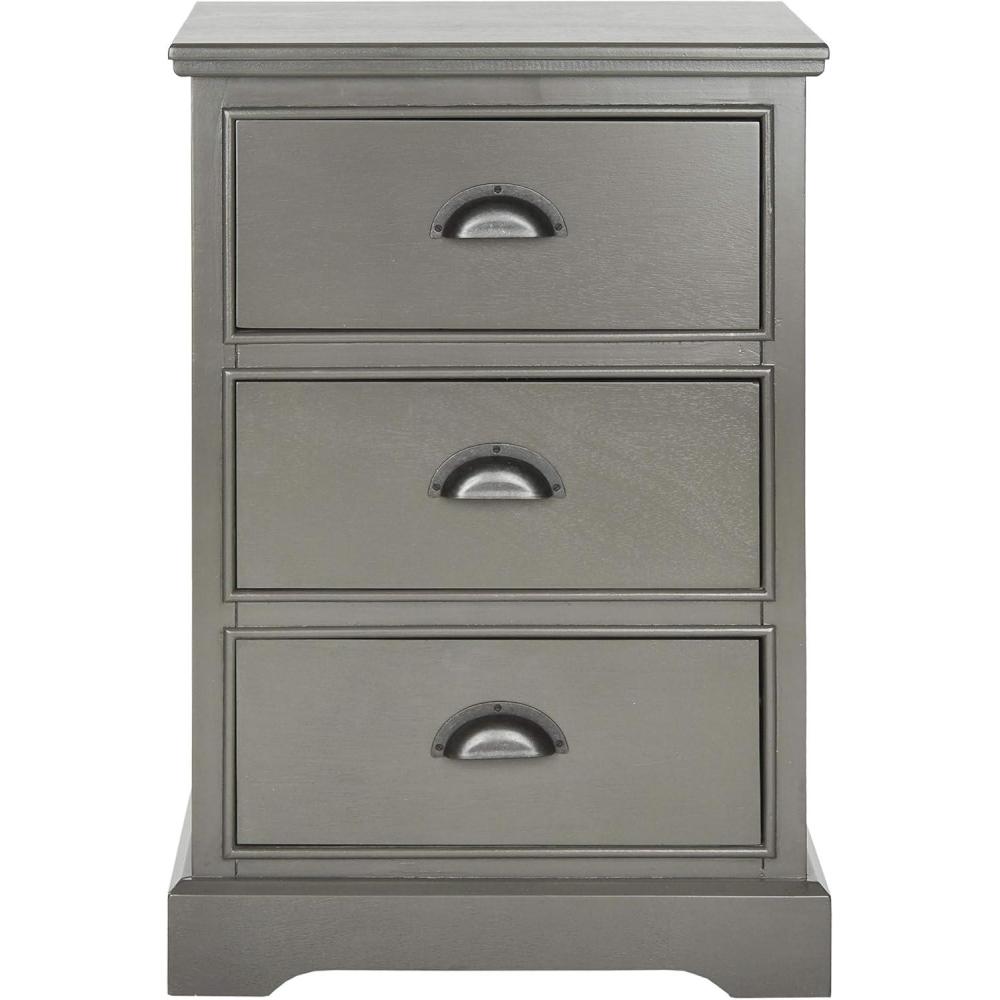 image:imageSAFAVIEH Home Collection  Griffin Vintage White Side Table with Three Drawers Colonial Farmhouse Accent Table HalfMoon Pull Design AMH5717CGrey