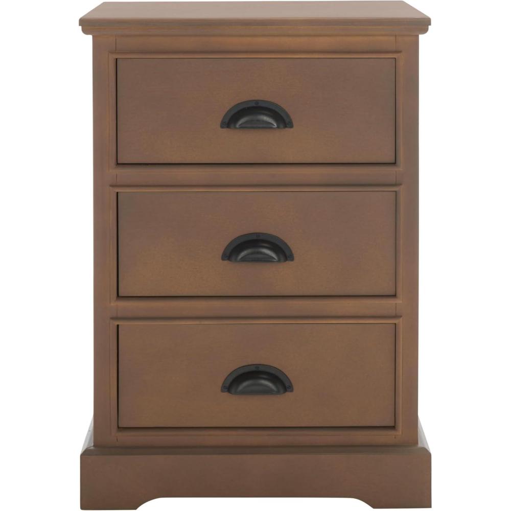 image:imageSAFAVIEH Home Collection  Griffin Vintage White Side Table with Three Drawers Colonial Farmhouse Accent Table HalfMoon Pull Design AMH5717CSepia