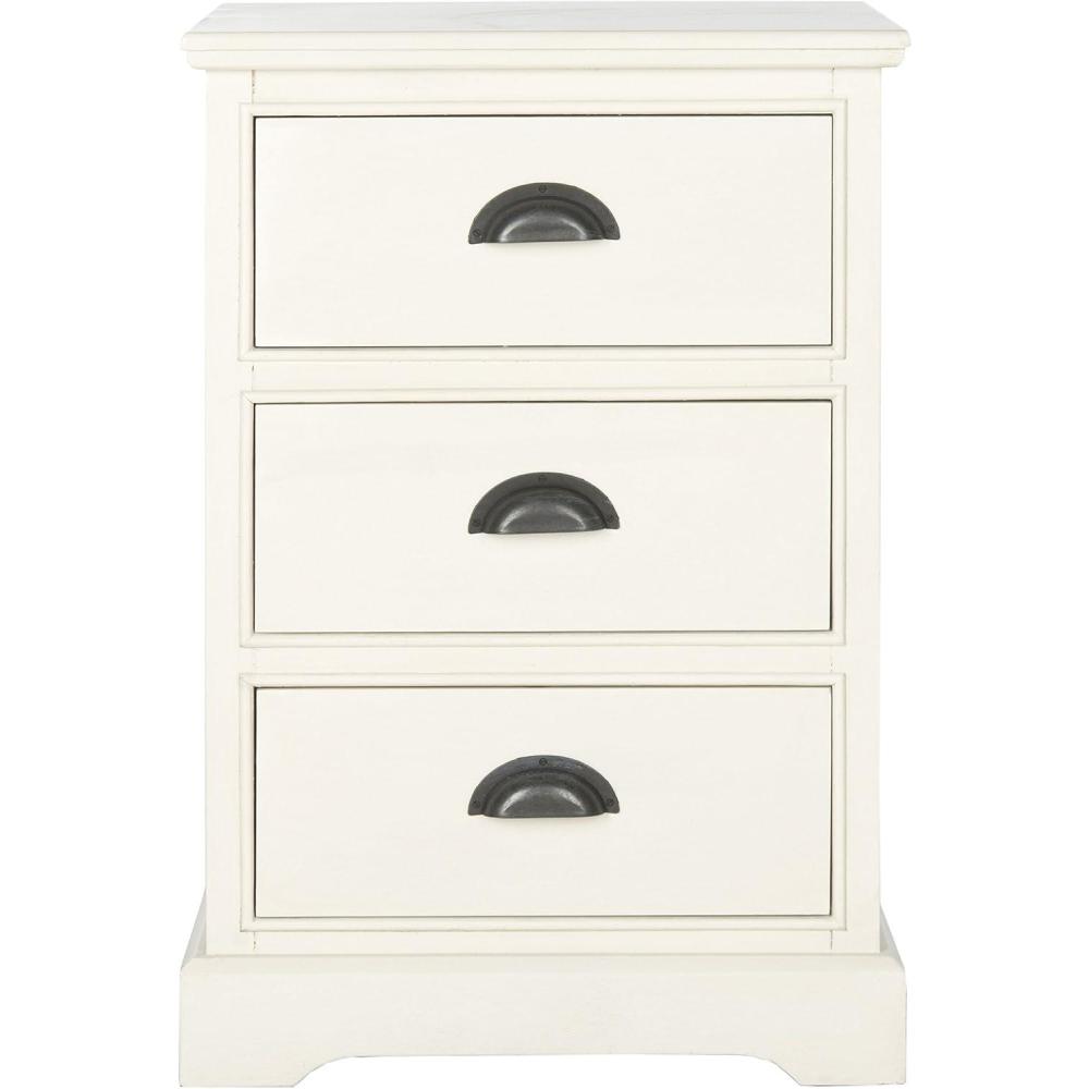 image:imageSAFAVIEH Home Collection  Griffin Vintage White Side Table with Three Drawers Colonial Farmhouse Accent Table HalfMoon Pull Design AMH5717CWhite