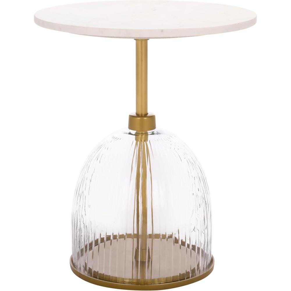 image:imageSAFAVIEH Home Collection Kashi Clear Glass amp White Marble Round Side Table Modern Pedestal Accent Table Fully Assembled ACC3217AClearWhite