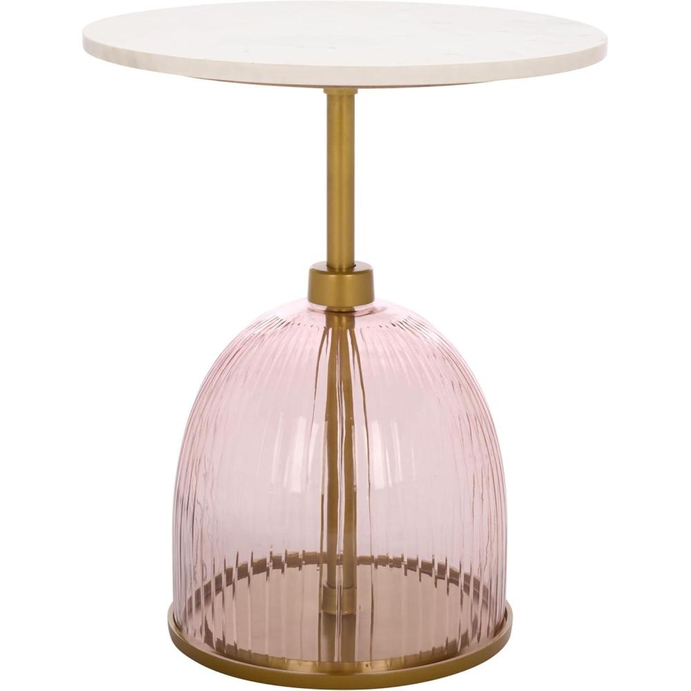 image:imageSAFAVIEH Home Collection Kashi Clear Glass amp White Marble Round Side Table Modern Pedestal Accent Table Fully Assembled ACC3217APinkWhite
