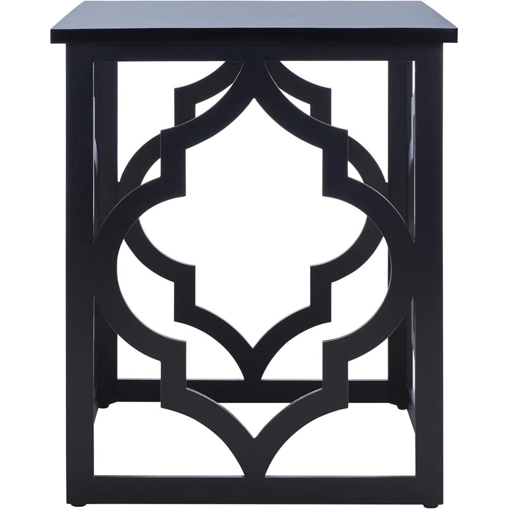 image:imageSAFAVIEH Home Collection Milo Silver Leaf Trellis End Table Quatrefoil Open Frame Accent Table Fully Assembled AMH1508ABlack