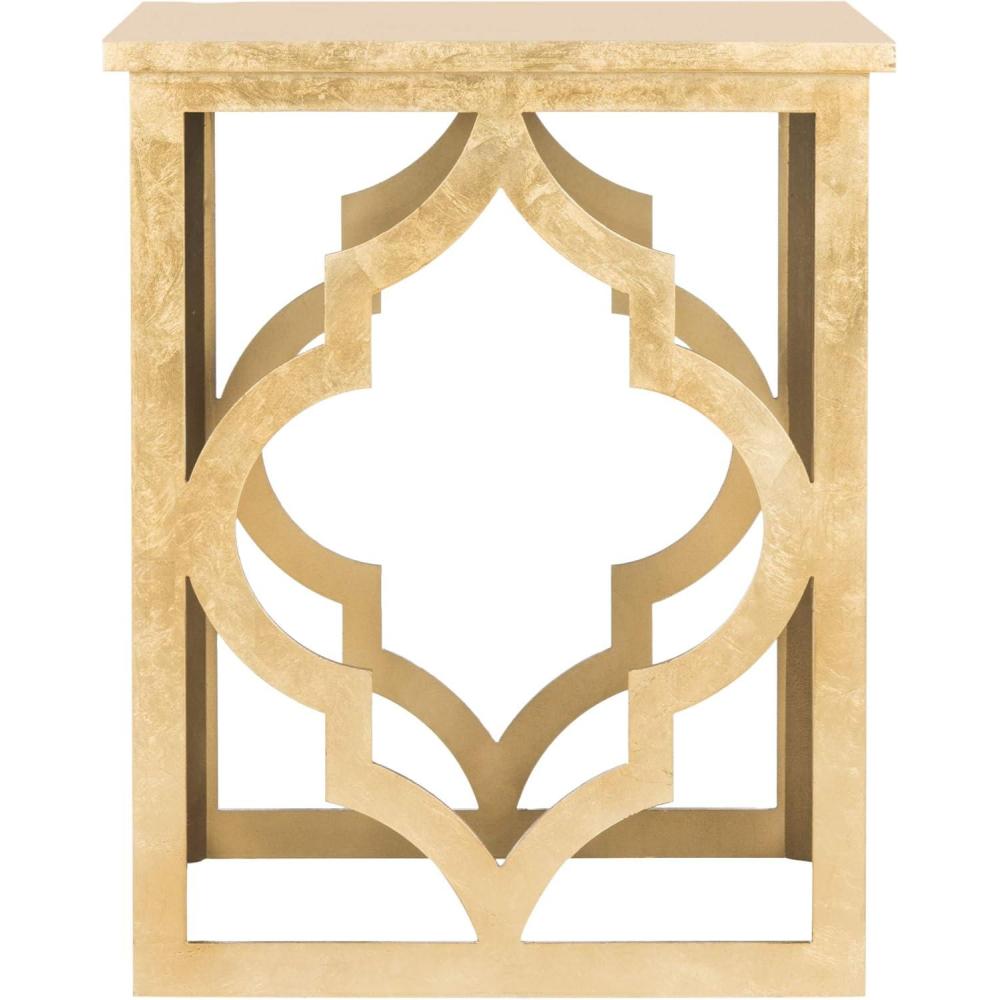 image:imageSAFAVIEH Home Collection Milo Silver Leaf Trellis End Table Quatrefoil Open Frame Accent Table Fully Assembled AMH1508AGold