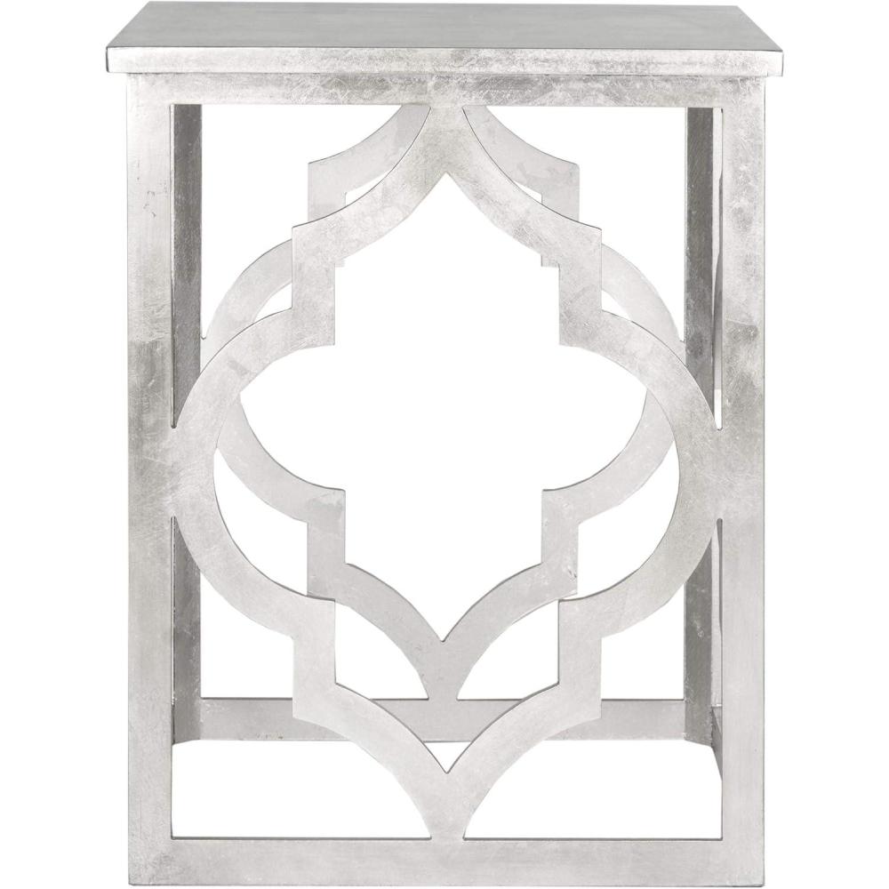 image:imageSAFAVIEH Home Collection Milo Silver Leaf Trellis End Table Quatrefoil Open Frame Accent Table Fully Assembled AMH1508ASilver
