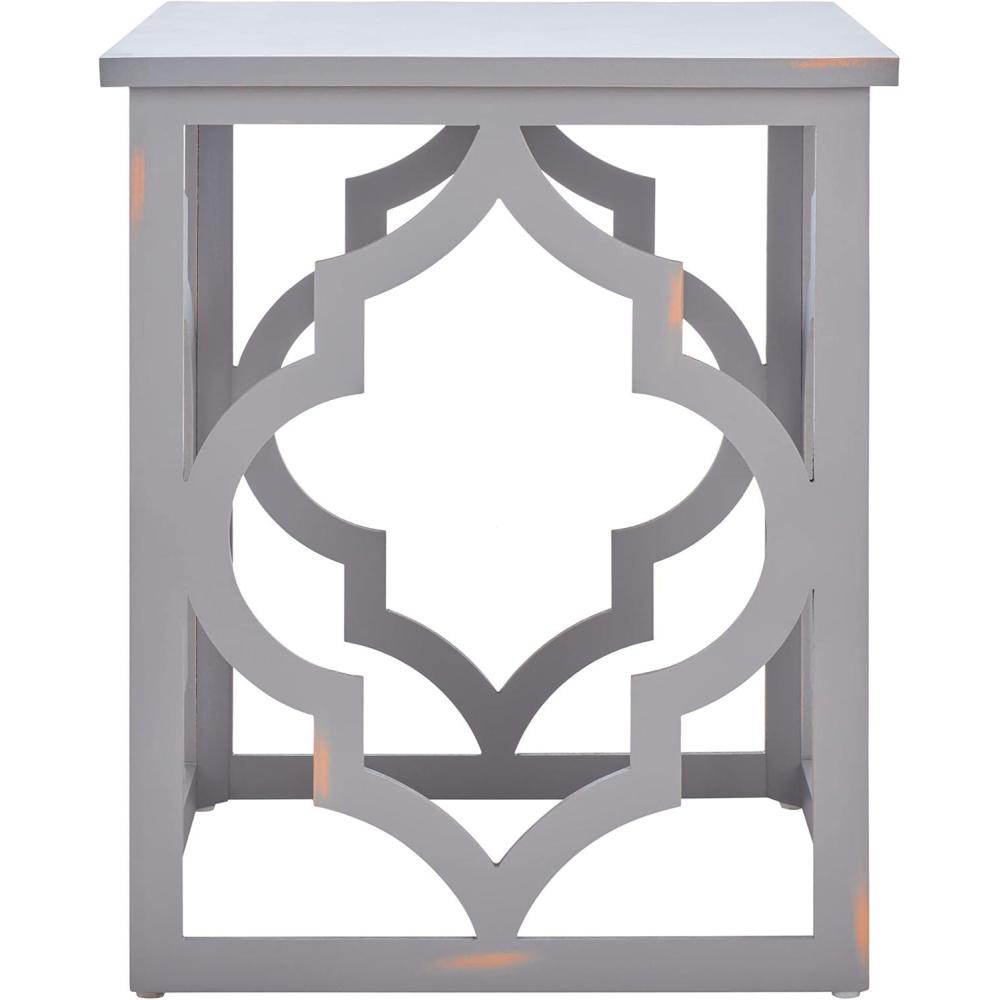 image:imageSAFAVIEH Home Collection Milo Silver Leaf Trellis End Table Quatrefoil Open Frame Accent Table Fully Assembled AMH1508ATaupe