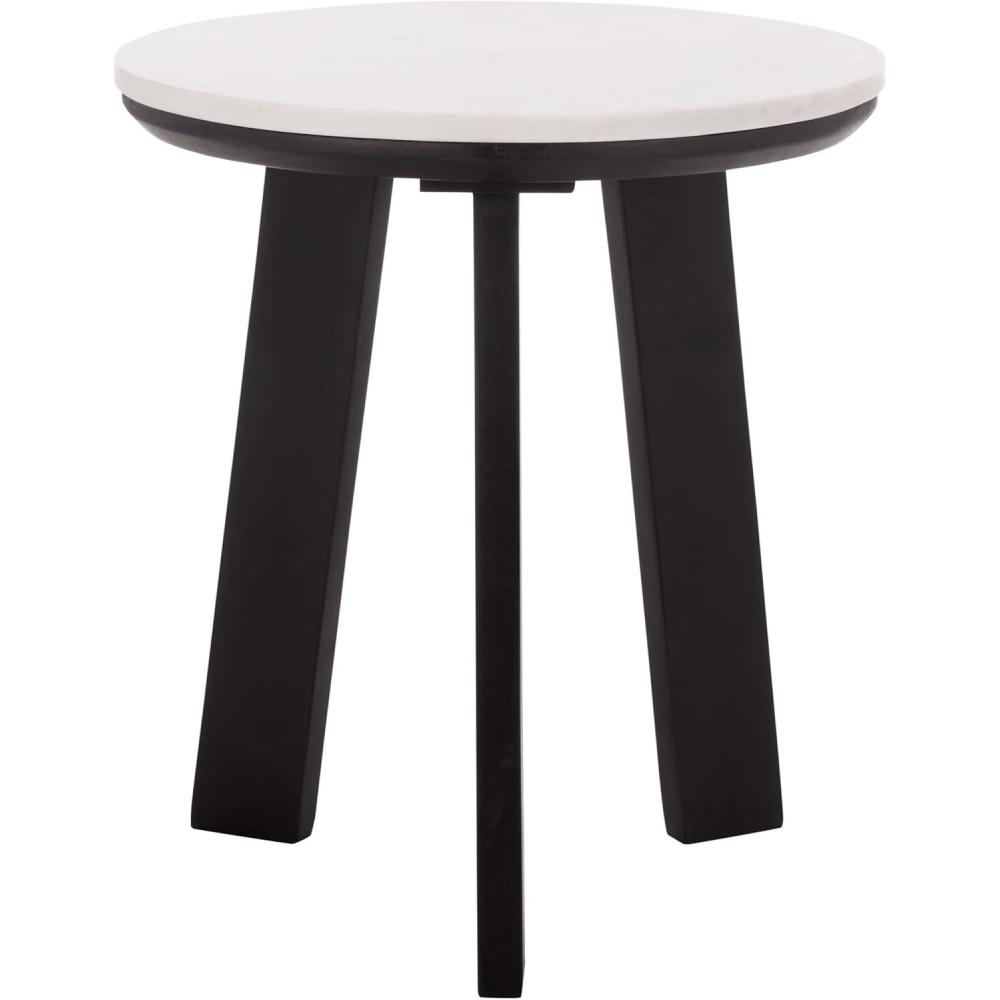 image:imageSAFAVIEH Home Collection  Sanji Marble Top Accent Table Round Modern Side Table White Marble amp Natural Wood Base ACC3737AWhiteBlack