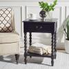 SAFAVIEH Home Collection – Athena Distressed White Accent Table with Drawer & Shelf, Farmhouse Storage Nightstand, Turned Leg Design (ACC5703A)(Black)