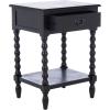 SAFAVIEH Home Collection – Athena Distressed White Accent Table with Drawer & Shelf, Farmhouse Storage Nightstand, Turned Leg Design (ACC5703A)(Black)
