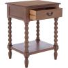 SAFAVIEH Home Collection – Athena Distressed White Accent Table with Drawer & Shelf, Farmhouse Storage Nightstand, Turned Leg Design (ACC5703A)(Brown)