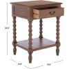 SAFAVIEH Home Collection – Athena Distressed White Accent Table with Drawer & Shelf, Farmhouse Storage Nightstand, Turned Leg Design (ACC5703A)(Brown)