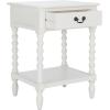 SAFAVIEH Home Collection – Athena Distressed White Accent Table with Drawer & Shelf, Farmhouse Storage Nightstand, Turned Leg Design (ACC5703A)(Distressed White)