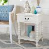 SAFAVIEH Home Collection – Athena Distressed White Accent Table with Drawer & Shelf, Farmhouse Storage Nightstand, Turned Leg Design (ACC5703A)(Distressed White)