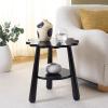 SAFAVIEH Home Collection – Forsythe Natural Brown Accent Table with Lower Shelf, Scalloped Round Design (ACC9201B)(Black)