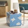 SAFAVIEH Home Collection – Hikari Cube Accent Table with Cream Mosaic Tile Design, Modern Geometric Side Table, Fully Assembled (ACC3229B)(Light Blue/White)