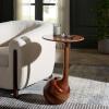 SAFAVIEH Home Collection – Irachi Solid Wood Accent Table with Sculptural Round Base in Walnut Finish, Modern Side Table, Fully Assembled (ACC3227A)(Walnut)
