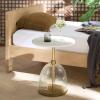 SAFAVIEH Home Collection – Kashi Clear Glass & White Marble Round Side Table, Modern Pedestal Accent Table, Fully Assembled (ACC3217A)(Clear/White)