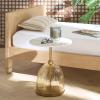 SAFAVIEH Home Collection – Kashi Clear Glass & White Marble Round Side Table, Modern Pedestal Accent Table, Fully Assembled (ACC3217A)(Grey/White)