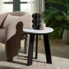 SAFAVIEH Home Collection – Sanji Marble Top Accent Table, Round Modern Side Table, White Marble & Natural Wood Base (ACC3737A)(White/Black)