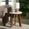 SAFAVIEH Home Collection – Sanji Marble Top Accent Table, Round Modern Side Table, White Marble & Natural Wood Base (ACC3737A)(White/Brown)