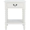 SAFAVIEH Home Collection – Athena Distressed White Accent Table with Drawer & Shelf, Farmhouse Storage Nightstand, Turned Leg Design (ACC5703A)(Distressed White)