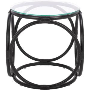 SAFAVIEH Home Collection – Alesha Round Accent Table, Black Rattan Open Base with Tempered Glass Top, Fully Assembled Accent Table for Living Room or Bedroom (ACC9902A)(Black/Glass)