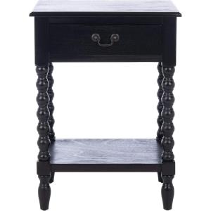 SAFAVIEH Home Collection – Athena Distressed White Accent Table with Drawer & Shelf, Farmhouse Storage Nightstand, Turned Leg Design (ACC5703A)(Black)