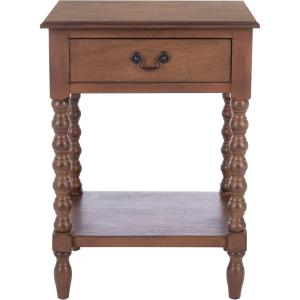 SAFAVIEH Home Collection – Athena Distressed White Accent Table with Drawer & Shelf, Farmhouse Storage Nightstand, Turned Leg Design (ACC5703A)(Brown)