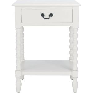 SAFAVIEH Home Collection – Athena Distressed White Accent Table with Drawer & Shelf, Farmhouse Storage Nightstand, Turned Leg Design (ACC5703A)(Distressed White)