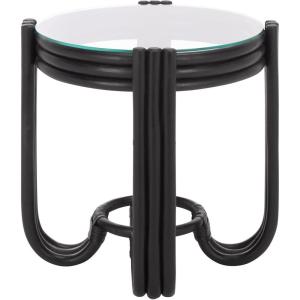 SAFAVIEH Home Collection – Bilian Round Accent Table, Black Rattan Base with Tempered Glass Top, Fully Assembled Accent Table for Living Room or Bedroom (ACC9900C)(Black)