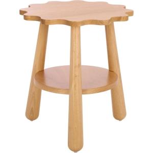 SAFAVIEH Home Collection – Forsythe Natural Brown Accent Table with Lower Shelf, Scalloped Round Design (ACC9201B)(Natural)