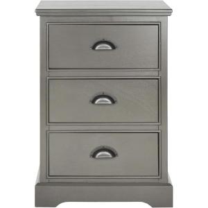 SAFAVIEH Home Collection – Griffin Vintage White Side Table with Three Drawers, Colonial Farmhouse Accent Table, Half-Moon Pull Design (AMH5717C)(Grey)