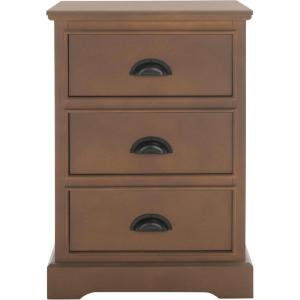 SAFAVIEH Home Collection – Griffin Vintage White Side Table with Three Drawers, Colonial Farmhouse Accent Table, Half-Moon Pull Design (AMH5717C)(Sepia)