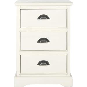 SAFAVIEH Home Collection – Griffin Vintage White Side Table with Three Drawers, Colonial Farmhouse Accent Table, Half-Moon Pull Design (AMH5717C)(White)